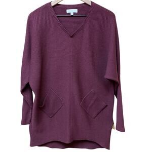 Womens Size Small V Neck Dolman Sleeve Sweater Ribbed Knit Tunic Pockets Chic